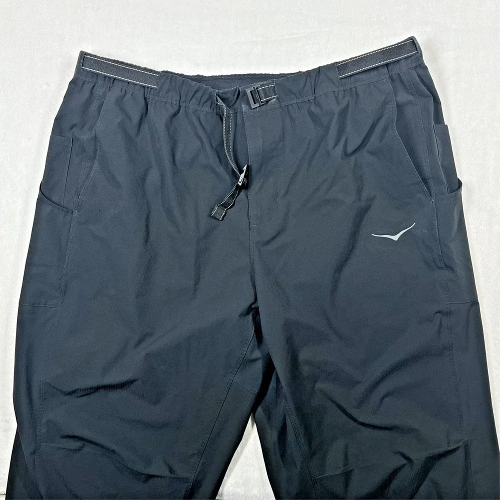 Hoka Woodland Hike Pants Mens XL Black Buckle Belt Adjustable Bungee Hem *Flaw